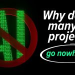 A red prohibition symbol over green “AI” text, with the words “Why do so many AI projects go nowhere?” in white and green on a black background, plus a stylized blue A icon—exploring how to overcome stalled AI projects.